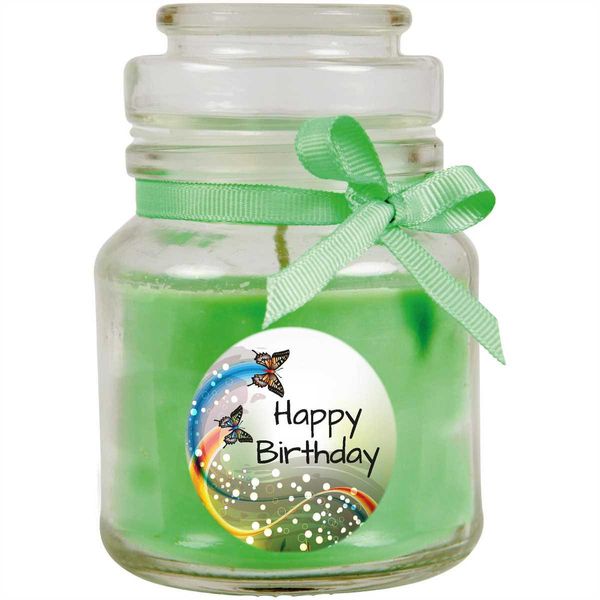 Candela Profumata In Barattolo Di Caramelle "Happy Birthday"", Fragranza: Cocco (Verde), 120G - Dura Fino A 30 Ore"-image