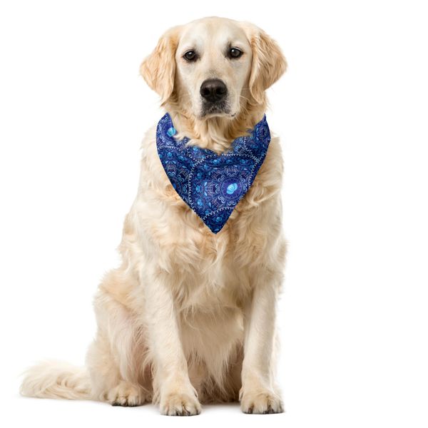Abakuhaus Bandana Per Animali Domestici Con Fiori, Motivo Orientale Circolare, 55X55 Cm, Blu Navy, Bianco E Blu-image