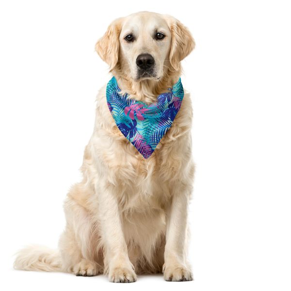 Abakuhaus Bandana Per Animali Domestici Con Foglie, Flora Dell'isola Dai Colori Vivaci, 55X55 Cm, Turchese Blu Scuro-image