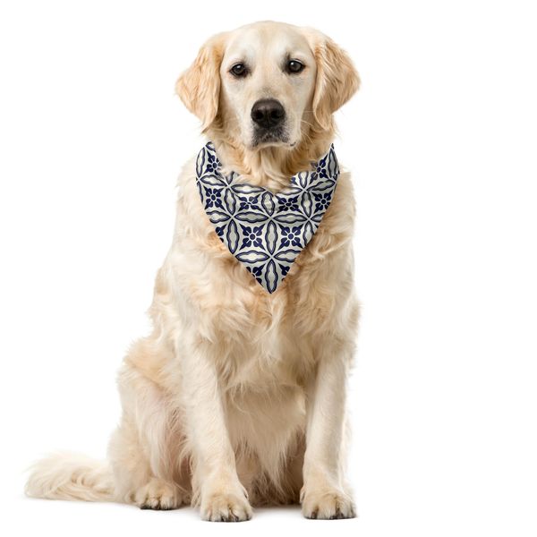 Abakuhaus Bandana Geometrica Per Animali Domestici, Mandala Giapponese, 55X55 Cm, Blu Scuro Crema-image