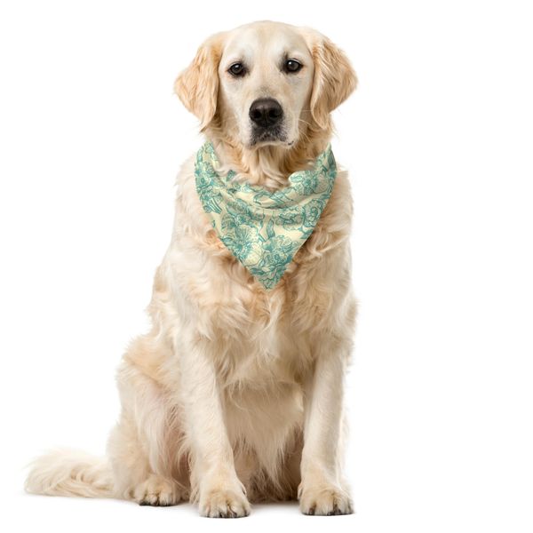 Abakuhaus Bandana Verde Per Animali Domestici, Fiori Botanici Vintage, 55X55 Cm, Crema Azzurro Pallido-image