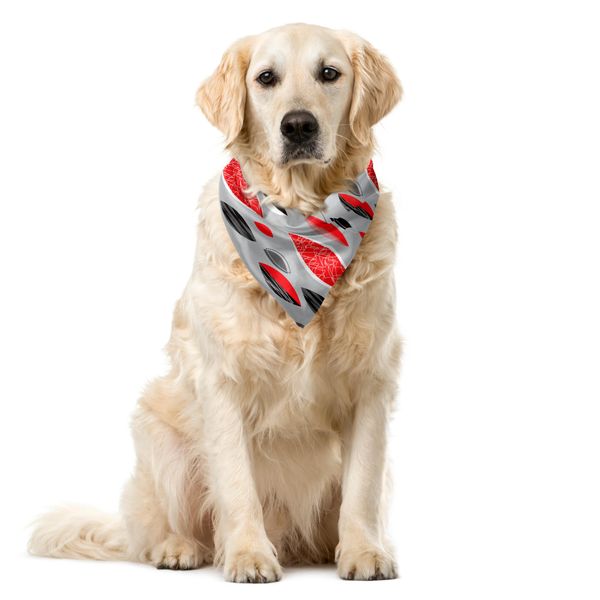 Abakuhaus Bandana Per Animali Domestici Mid-Century, Foglia Ovale Astratta, 40X40 Cm, Rosso Nero Grigio Chiaro-image