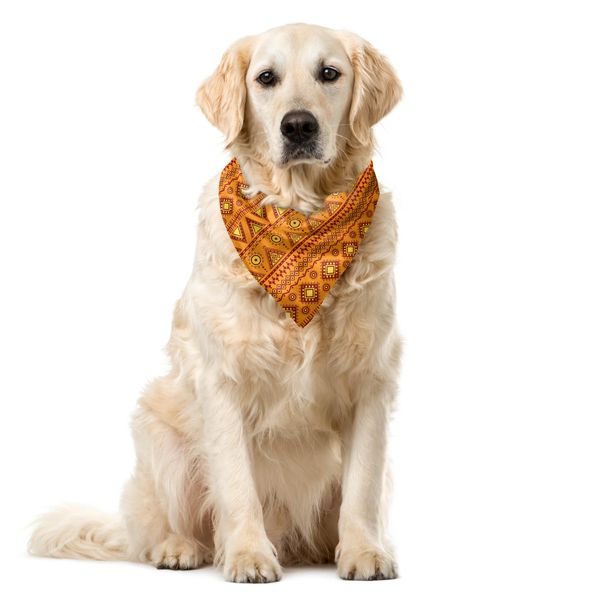 Abakuhaus Bandana Per Animali Domestici In Stile Azteco, Triangoli Folcloristici, 55X55 Cm, Arancione Giallo Bordeaux-image