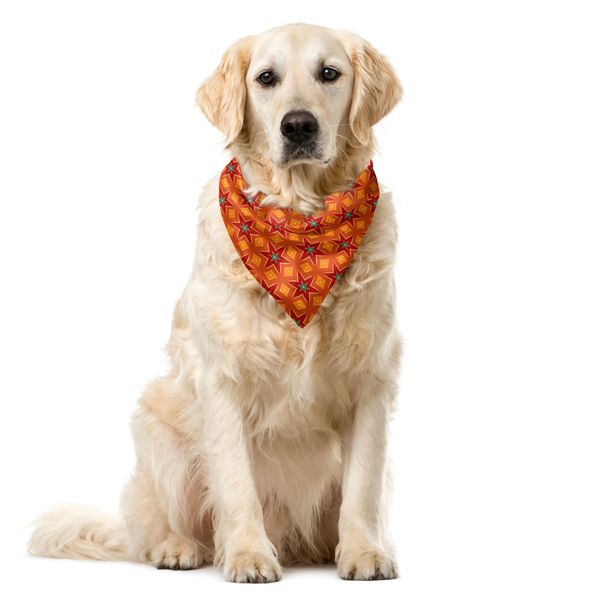 Abakuhaus Bandana Per Animali Domestici Vintage, Motivi Floreali Geometrici, 55X55 Cm, Arancione Vermiglio-image