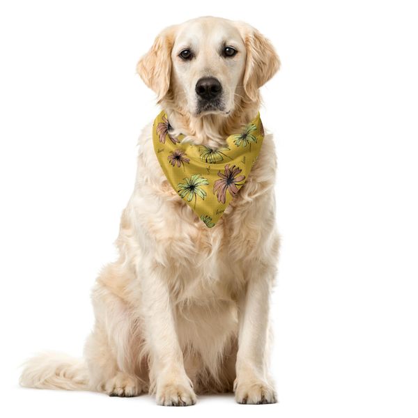 Abakuhaus Bandana Per Animali Domestici Vintage, Love Flowers Faded Tones, 55X55 Cm, Giallo Scuro Multicolore-image