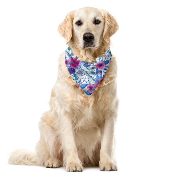 Abakuhaus Bandana Primaverile Per Animali Domestici, Fiori Acquerellati, 55X55 Cm, Azzurro E Rosa-image