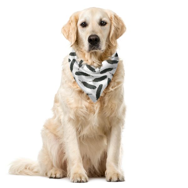 Abakuhaus Bandana Per Animali Domestici Con Piume, Delicato Motivo Ripetitivo, 55X55 Cm, Grigio Verde Acqua E Bianco-image