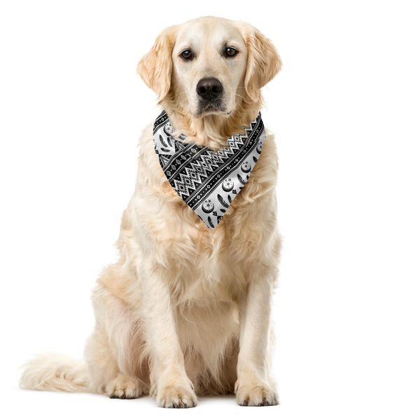 Abakuhaus Bandana Per Animali Domestici In Stile Azteco, Motivo Lunare E Piume Psichedelico, 55X55 Cm, Bianco E Nero-image