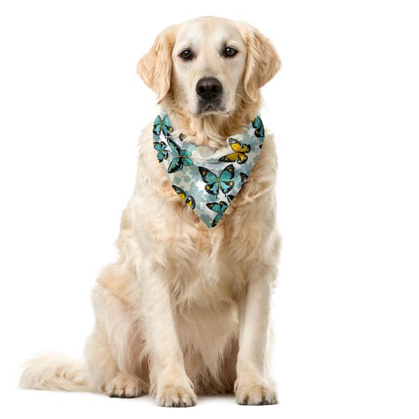 Abakuhaus Bandana Per Animali Domestici Con Farfalle, Silhouette Floreali Di Falene, 55X55 Cm, Multicolore Guscio D'uovo-image
