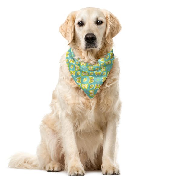 Abakuhaus Bandana Astratta Per Animali Domestici, Motivo A Farfalle Damascato, 40X40 Cm, Giallo Verde Acqua-image