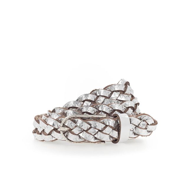 Vanzetti Pelle Cintura Braided Women's Belt W90 Silver Metallic Argentato-image