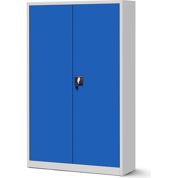 Armadio In Metallo Xxl Armadio Per Ufficio Armadio Per Archiviazione Armadio In Metallo Anta A Battente Lamiera D'acciaio Verniciatura A Polvere 185 Cm X 115 Cm X 40 Cm Colore: Grigio-Blu-image