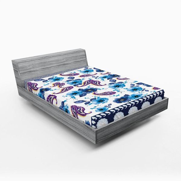 Abakuhaus Lenzuolo Con Angoli Paisley, Acquerello Con Motivi Floreali Primaverili E Motivi Orientali, 90 X 190 Cm, Blu Azzurro Multicolore-image