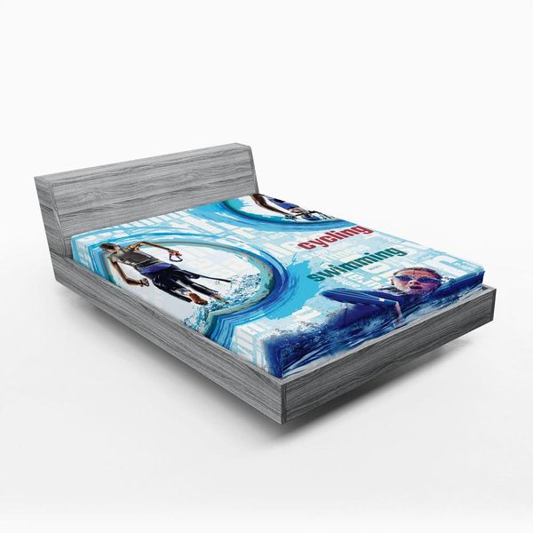 Abakuhaus Lenzuolo Con Angoli Per Triathlon, Disegno Dettagliato Realizzato A Mano Di Un Animale Domestico Con Sfondo Stampato Con Impronte Di Zampe E Ossa, 90 X 200 Cm, Azzurro E Multicolore-image