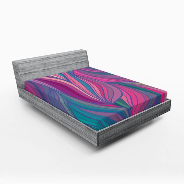 Abakuhaus Lenzuolo Con Angoli Astratto, Motivo A Strisce Curve Disegnato A Mano, Illustrazione Psichedelica Ondulata, Decorazione Etnica, 90 X 200 Cm, Multicolore-image