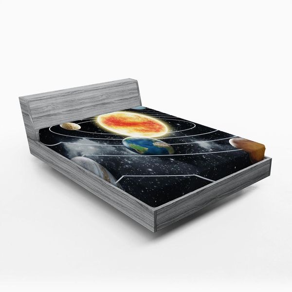 Abakuhaus Lenzuolo Con Angoli Space, Sistema Solare Con Pianeti Elementi Dell'universo Sole Terra Marte E Urano Motivo, 135 X 190 Cm, Multicolore-image