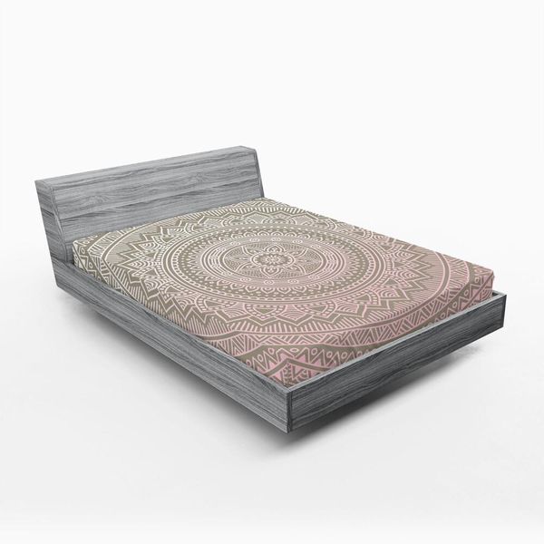 Abakuhaus Lenzuolo Con Angoli Mandala, Disegno Floreale Mandala Con Motivi Etnici Indiani E Popolari Del Sud-Est Asiatico, 90 X 190 Cm, Rosa Pallido, Bianco, Beige-image