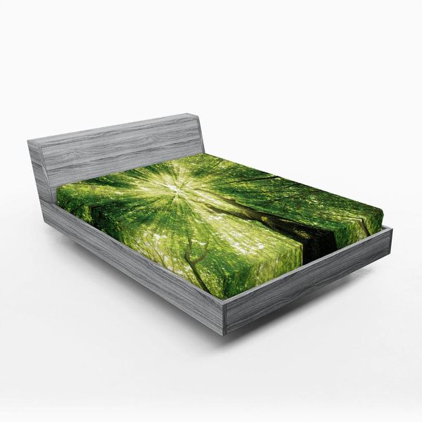 Abakuhaus Lenzuolo Con Angoli, Strisce Orizzontali Con Motivo Leopardato Ispirazione Indigena, 90 X 190 Cm, Verde E Verde Scuro-image