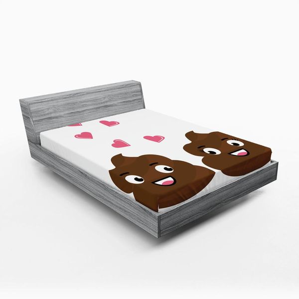 Abakuhaus Lenzuolo Con Angoli Poop Emoji, Simpatiche Icone Romantiche Con Cuori, 120 X 190 Cm, Cioccolato Rosa Pastello-image
