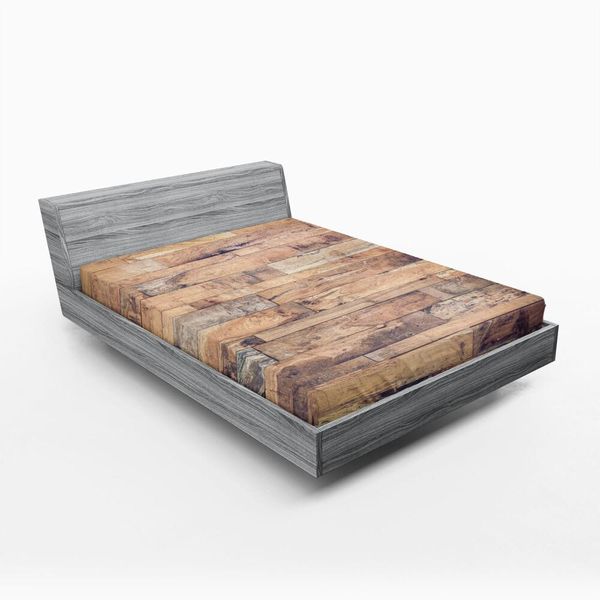 Abakuhaus Lenzuolo Con Angoli In Legno Rustico, Disposizione Con Assi, Tonalità Terrose, Effetto Stampato Invecchiato, 140 X 200 Cm, Grigio Chiaro, Marrone Terra D'ombra-image