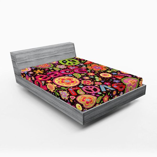 Abakuhaus Fantastico Lenzuolo Con Angoli, Hippie Colorato Paisley Musica Chiave Tipografia Idealismo Rivoluzione Storica, 135 X 190 Cm, Multicolore-image