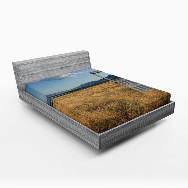 Abakuhaus Antiquariato Lenzuolo Con Angoli, Vecchia Porta Che Si Erge Solitaria Nella Campagna Con Cielo Estivo Di Montagna Surreale, 120 X 190 Cm, Giallo Terra Cocco-image