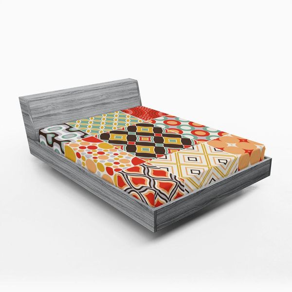 Abakuhaus Lenzuolo Con Angoli, Motivo Vintage A Mosaico Con Stampa Geometrica Diagonale, 135 X 190 Cm, Multicolore-image