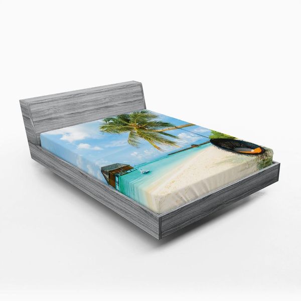 Abakuhaus Lenzuolo Con Angoli Ocean, Spiaggia Esotica Alle Maldive Con Acqua Cristallina E Palme Sulla Sabbia Tropicale, 120 X 190 Cm, Multicolore-image