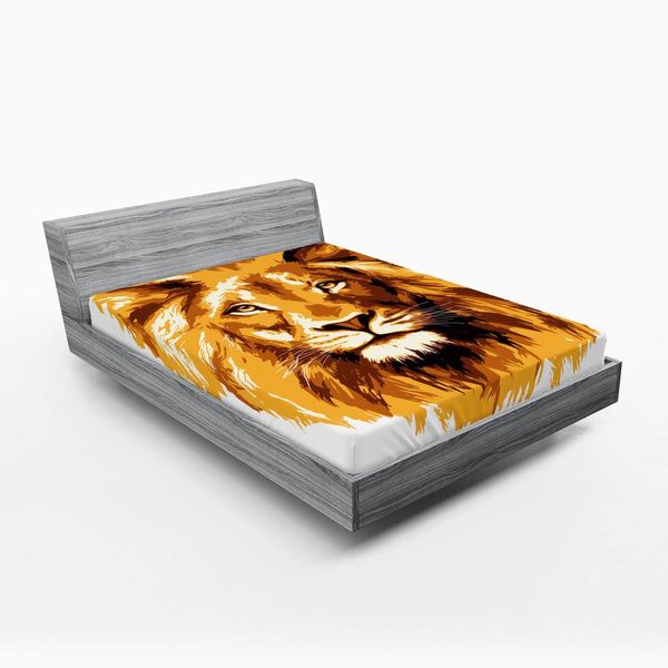 Abakuhaus Lenzuolo Con Angoli Safari, Illustrazione Il Re Leone Il Felino Più Grande Dell'africa Icona Animale Dei Tropici Grafica, 120 X 190 Cm, Arancione Bianco-image