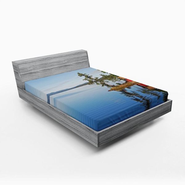 Abakuhaus Lenzuolo Con Angoli, Foto Lakeside Acqua Tranquilla E Piccola Casa Di Campagna Tra Gli Alberi Pace, 90 X 190 Cm, Multicolore-image