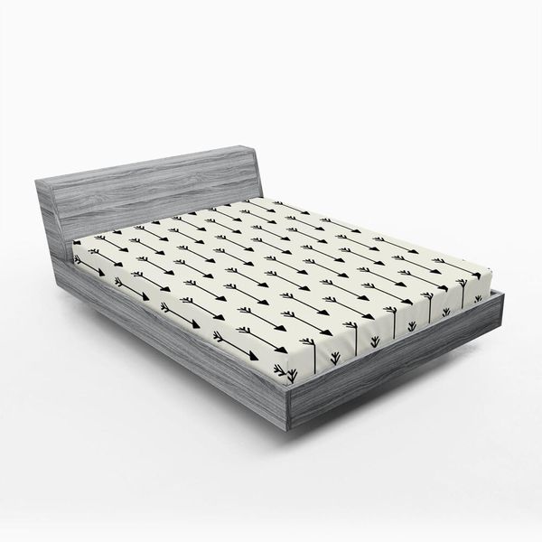 Abakuhaus Lenzuolo Con Angoli, Motivo A Frecce Su Sfondo Retrò, Strumenti Tribali Etnici, Stile Boho, Stampa Artistica, 150 X 190 Cm, Beige Chiaro E Nero-image