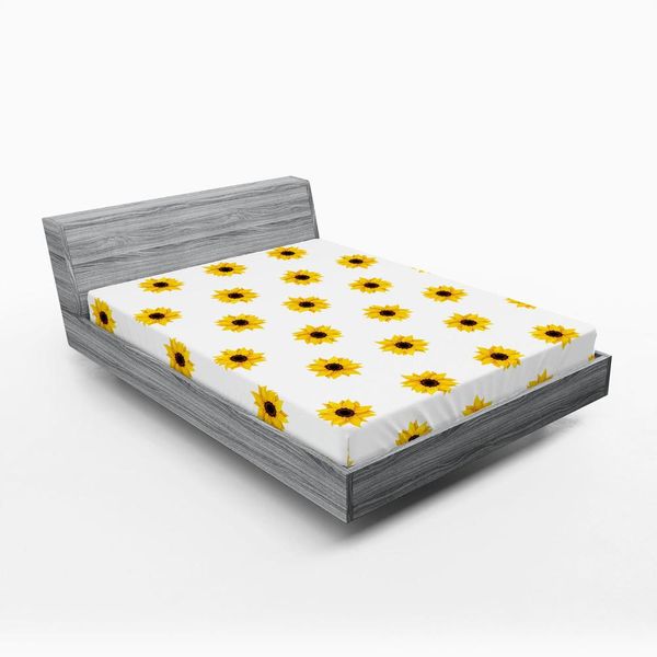 Abakuhaus Lenzuolo Con Angoli, Motivo Girasole Su Sfondo Bianco, Elementi Naturali, Arte Stagionale Semplice, 90 X 190 Cm, Giallo-image