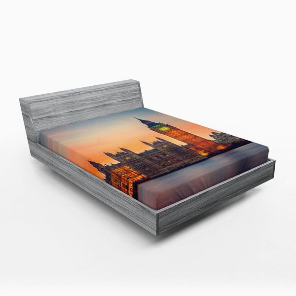 Abakuhaus London Lenzuolo Con Angoli, Vista Fiabesca Del Big Ben E Dei Palazzi Del Parlamento Al Tramonto Nella Città Britannica, 90 X 200 Cm, Multicolore-image