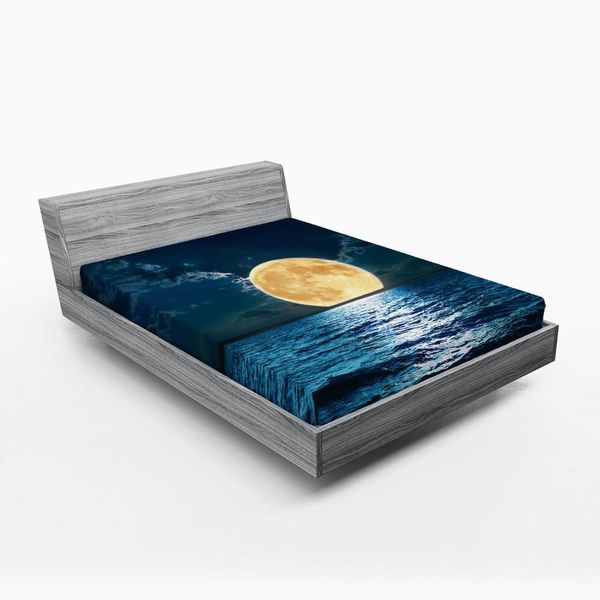 Abakuhaus Lenzuolo Con Angoli Ocean, Magical Super Mood Su Superficie Ocean Midnight Con Stampa Dream Mystic, 160 X 200 Cm, Giallo-image