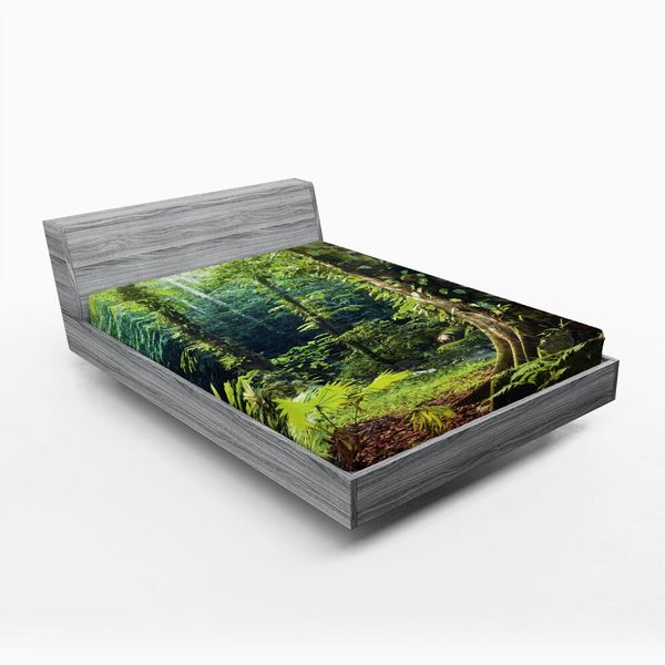 Abakuhaus Lenzuolo Con Angoli Rainforest, Mattina Foresta Selvaggia Edera Albero Tranquillità Nella Natura Rainforest Giungla Motivo Fotografico, 150 X 190 Cm, Verde Marrone-image