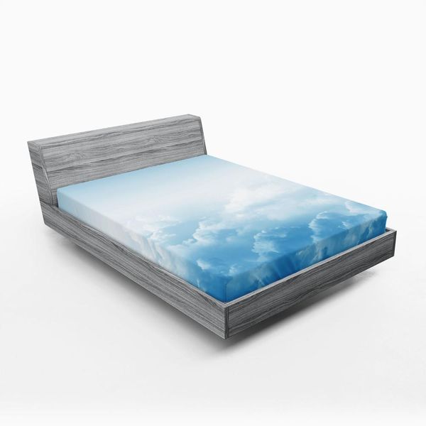 Abakuhaus Lenzuolo Con Angoli, Nuvole Soffici Sopra Il Suolo, Vapore D'acqua, Immagini Oniriche Fluttuanti, 90 X 190 Cm, Blu E Bianco-image