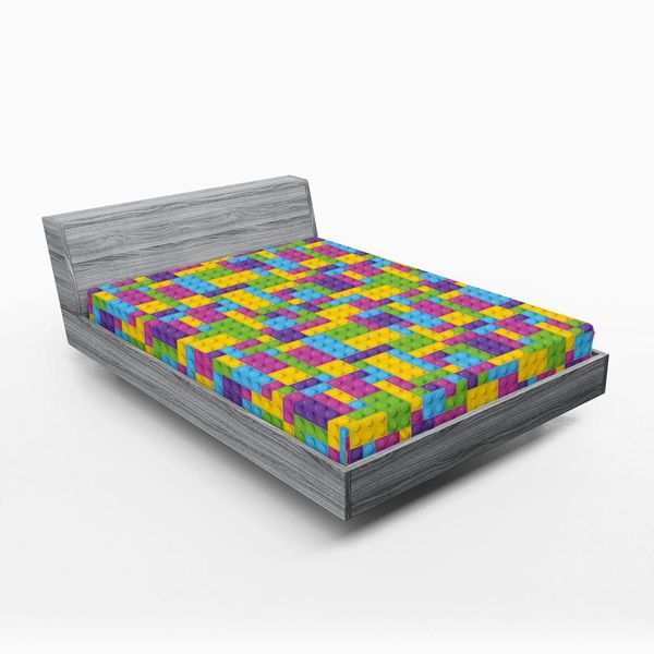 Abakuhaus Lenzuolo Con Angoli Per Asilo Nido, Cubi Colorati In Plastica, Illustrazione Geometrica Infantile, 90 X 190 Cm, Viola, Verde, Blu-image