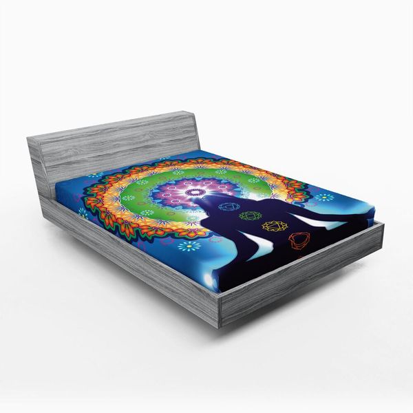 Abakuhaus Lenzuolo Con Angoli Chakra, Silhouette Di Donna Yoga Fiori Zen Mandala Meditazione Sollievo Illustrazione, 90 X 190 Cm, Multicolore-image