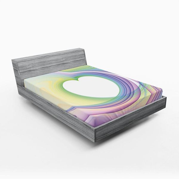 Abakuhaus Spiers Lenzuolo Con Angoli, Numero Frattale Astratto A Forma Di Cuore Racchiuso In Una Stampa Grafica Esotica Dalla Fantasia Insolita E Vorticosa, 90 X 200 Cm, Giallo Viola-image