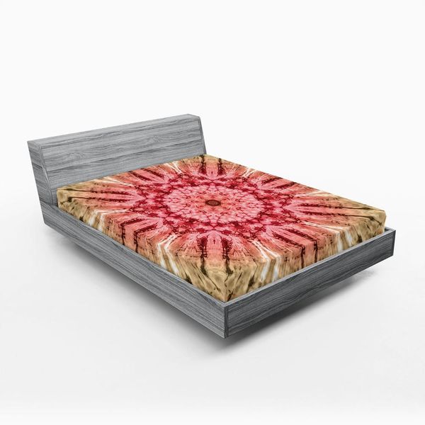 Abakuhaus Lenzuolo Con Angoli In Batik, Motivo Batik Gradient Circle Con Pieghe Spettrali E Stampa Con Macchie Distressate, 150 X 190 Cm, Rosso-Marrone-image