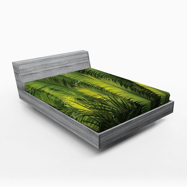 Abakuhaus Lenzuolo Con Angoli, Foglie Di Palma, Piante Tropicali, Tema Foresta, Immagine Esotica Di Bellezza Naturale, 90 X 190 Cm, Verde-image