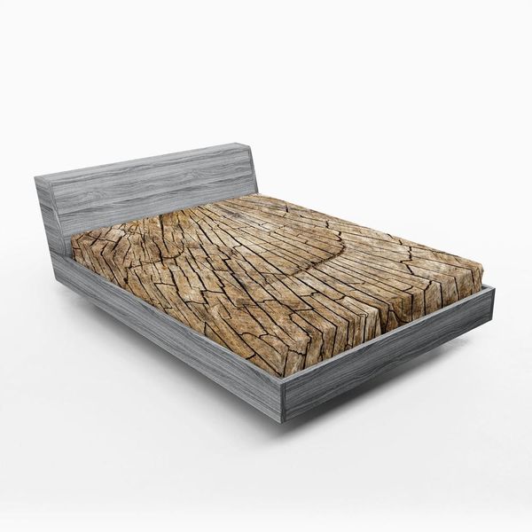 Abakuhaus Lenzuolo Con Angoli Rustico, Stampa A Tema Ecologico-Ambientale Con Tronco D'albero Invecchiato, Corpo Spezzato, Crescita Naturale, 90 X 190 Cm, Marrone-image