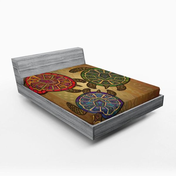 Abakuhaus Lenzuolo Con Angoli Tartaruga, Tre Tartarughe Oceaniche Etica Animali Geometrico Vibrante Tema Oceanico Stampa Grafica, 150 X 190 Cm, Multicolore-image