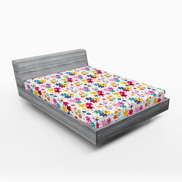 Abakuhaus Lenzuolo Con Angoli, Composizione Floreale Colorata Con Faccine Sorridenti E Cerchi, Composizione Astratta, 120 X 190 Cm, Multicolore-image