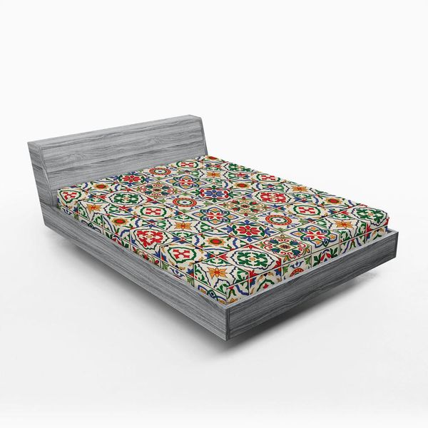 Abakuhaus Lenzuolo Con Angoli Marocchino, Motivo Azulejo Colorato Portoghese Decorativo Astratto Composizione Floreale Foglie, 150 X 190 Cm, Multicolore-image