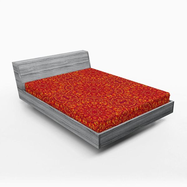 Abakuhaus Lenzuolo Con Angoli Red Mandala, Motivi Tribali Orientali Ornamenti Arabeschi Tonalità Calde Simboli Floreali Motivo, 135 X 190 Cm, Viola Senape Arancione-image