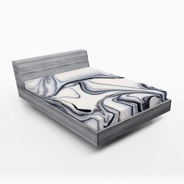Abakuhaus Lenzuolo Con Angoli In Marmo, Mix Di Colori Psichedelici Con Forme Insolite E Immagini Creative In Stile Pennellata, 160 X 200 Cm, Nero E Grigio-image