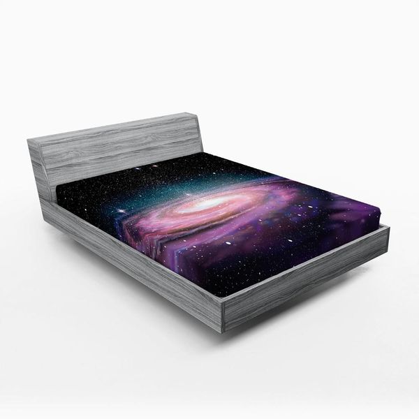 Abakuhaus Galaxis Lenzuolo Con Angoli, Galassia A Spirale Nello Spazio Nebulosa Di Andromeda Stella Polvere Universo Astronomia Stampa, 160 X 200 Cm, Malva Nero-image
