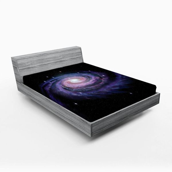Abakuhaus Galaxis Lenzuolo Con Angoli, Polvere Celeste Votex Galassia A Spirale Nebulosa Fantasia Scintille Plasma Stella Pianeti Stampa, 150 X 190 Cm, Nero Viola-image