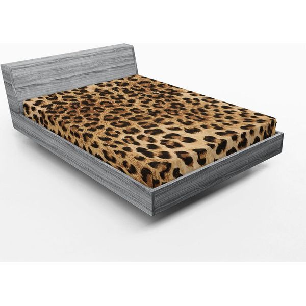 Abakuhaus Lenzuolo Con Angoli Stampa Leopardo, Motivo Pelle Di Un Animale Selvatico Africano Da Safari, Potente Felino Panthera, 140 X 200 Cm, Marrone Chiaro E Nero-image